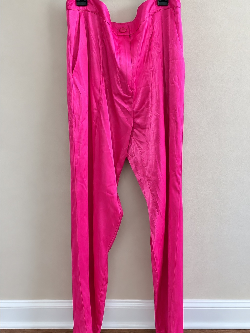High-Waist Hot Pink Satin Trousers